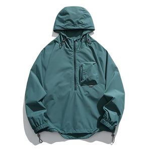 Custom Streetwear <b>Half</b> Zipper Pullover Windbreaker With Hood Solid Color Pocked <b>Men</b> Fitness Long Sleeve Rash Guard <b>Jacket</b> - Product Image 4