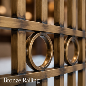 Rampe de balustrade linéaire en bronze avec accents circulaires pour hôtels de luxe, villas et intérieurs modernes - Product Image 2