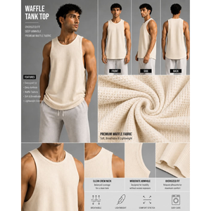 Waffle <b>Tank</b> <b>Top</b> <b>Men</b> Oversized Sleeveless Crew Neck Breathable Lightweight Knitted Vest Solid 160g 100% Cotton Casual - Product Image 1