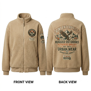 Women 380 GSM Premium Polyester Sherpa Polar Fleece <b>Jacket</b> Beige Custom Embroidery Screen Print Woven Patch Logo - Product Image 1