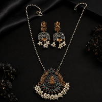 Fournisseur en gros : Parure de bijoux de mariée en zircon bicolore style bohème, collier pendentif déesse et boucles d'oreilles, pour fiançailles et mariage