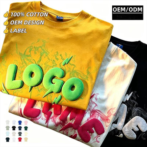 T-shirt personnalisé pour homme, impression 3D en relief, impression en mousse, manches courtes, col rond, coupe classique, style décontracté avec motif de lettres, 100% coton - Product Image 2