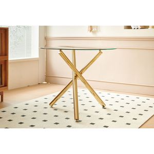Set da Pranzo Mid-Century 1+4,5 Pezzi con Tavolo con Gambe in Metallo per 4-6 Persone, Piano in Vetro, Tavolo da Pranzo con Base a Piedistallo per Sala da Pranzo - Product Image 3