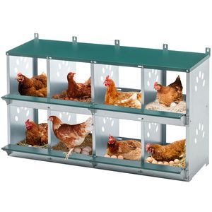 Nido per Pollame in Metallo a 8 Scomparti, Grande Cassetta di Nidificazione Ventilata per Galline Ovaiole, Montaggio a Parete - Product Image 1
