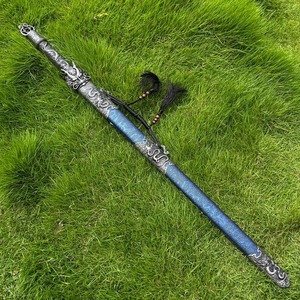 Épée décorative en acier inoxydable à motif de dragon avec fourreau bleu, pommeau à gland, accessoire de présentation pour costume, scène, collection, OEM - Product Image 2