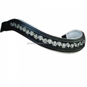 Cómoda banda de ceja de caballo de cuero de canal vacío decorativa con cristales acolchados blancos para brida inglesa en tamaños de mazorca completos - Product Image 5