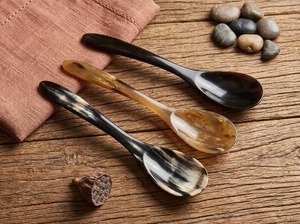Premium Quality Wood Horn Spoon Set Organic Texture Polished for Serving Salt Sugar Spices Elegant Kitchen Display - Product Image 3