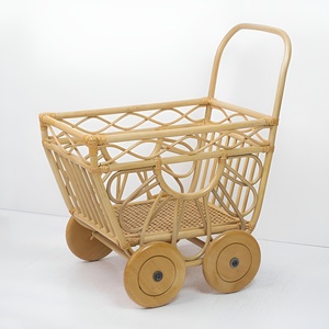Carrito de Mimbre con Ruedas, Cochecito de Muñecas, Juguetes para Niños, Carritos de Equipaje - Product Image 5