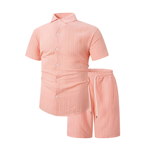 ชุดเซ็ตเสื้อเชิ้ตและกางเกงขาสั้นลำลองสำหรับผู้ชาย 2 ชิ้น สไตล์วินเทจ ผลิตจากผ้าโพลีเอสเตอร์/คอตตอน เป็นมิตรต่อสิ่งแวดล้อม เหมาะสำหรับฤดูร้อน รับผลิตตามแบบ ODM - Product Image 2