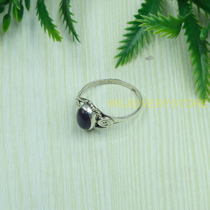 Bague en argent sterling 925 avec améthyste naturelle, cabochon ovale, cristal violet, faite à la main, pour femme, bijou de naissance - Product Image 3