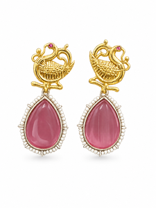 ELVORA GEMS Boucles d'oreilles pendantes classiques plaquées or 18 carats, imitation rubis, perle, pierre en forme de goutte d'eau, sertissage clos pour femme, bijoux de mariage - Product Image 4