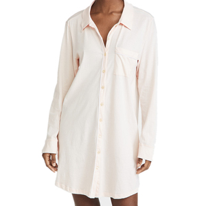 Women Solid Color Long Sleeve Button Front Nightshirt Dress Turn-down Collar Cotton Poplin Casual Sleepwear Knee Length - Product Image 1