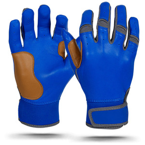 Gants de frappeur de baseball style unique, bleu roi, cuir marron, paume renforcée, adhérence optimale, respirants, extensibles, poignet réglable, OEM - Product Image 1