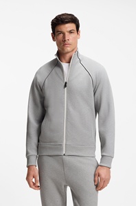 Ensemble de survêtement gris en coton pour homme, fermeture éclair intégrale, col montant, couleur unie, poches latérales, coupe classique, idéal pour l'automne - Product Image 4