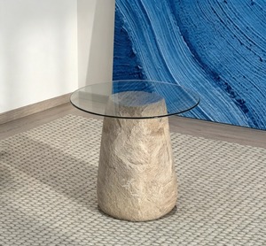 Modern Round <b>Stone</b> Coffee <b>Table</b> with Tempered Glass <b>Top</b> Minimalist Living Room Furniture Handmade Design - Product Image 1