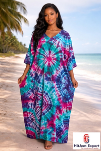 Vestido Kaftán de Playa para Mujer con Estampado Personalizado, Corte Holgado, para Verano, en Seda, Algodón, Rayón y Poliéster, Servicio de Fabricación al por Mayor - Product Image 2