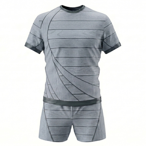 Ensemble d'uniformes de rugby gris unisexe en polyester respirant, maillot à manches courtes et short, taille adulte, service OEM personnalisé - Product Image 1
