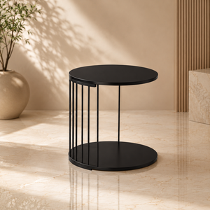 Modern Minimalist <b>Round</b> <b>Coffee</b> <b>Table</b> with Metal Frame and <b>Black</b> Finish for Living Room Furniture - Product Image 1