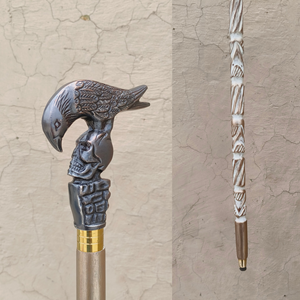 Bastón de madera vintage hecho a mano con grabado 3D completo de pájaro en metal, tallado en latón antiguo, regalo decorativo - Product Image 2