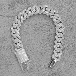 Pulsera de Cadena de Diamantes de Plata de Ley 925 con Baño de Rodio Dorado para Hombre BSP, Diseño de Eslabones Geométricos con Micropavé de Corte Brillante, Estilo Hiphop - Product Image 1