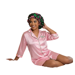 Gorro de Dormir de Satén Rosa, Verde y Negro 1908, Gorro de Doble Capa Ajustable para Mujer, Protección del Cabello Durante la Noche - Product Image 3