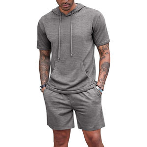 Conjunto de Pantalones Cortos para Hombre, 100% Algodón, Verano, 2 Piezas, Logotipo Personalizado, Camiseta Oversize con Cuello Redondo, Pantalones Cortos con Cordón, Ropa Urbana para Hombre - Product Image 6