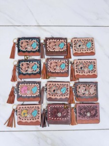New arrival Genuine Leather <b>Coin</b> Purse Mini Vintage Clutch Slim <b>Wallet</b> Hand Tooled Leather Wrist Strap Western Unisex Purse - Product Image 5