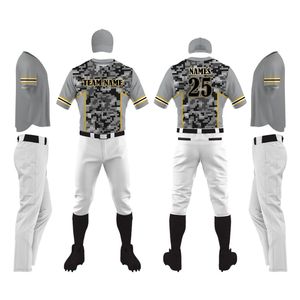 Conjunto de Uniforme de Béisbol para Hombre en Gris Camuflaje, Jersey de Manga Corta con Pantalones Blancos a Juego, Ropa Deportiva para Equipo, Atuendo Atlético para Juego - Product Image 1