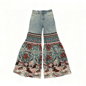 Fabricante de Pantalones Vaqueros de Alta Calidad, Jeans de Diseño Personalizado True Religion, Pantalones de Pierna Ancha con Empalmes para Mujer, Jeans Premium - Product Image 4