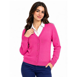 Pull cardigan à col en V pour femme, boutonné, manches longues, tricoté, couleur unie, décontracté, pour le bureau, gris, 100% acrylique, style automne - Product Image 2