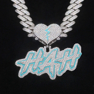 Colgante de Plata de Ley 925 con Moissanita en Forma de Corazón y Alas, Letra Personalizada, Bañado en Rodio, Joyería Hip Hop para Fiesta - Product Image 1