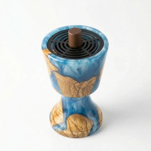 Blue Resin Olive Wood <b>Incense</b> Burner Ash Catcher Handmade Bakhoor <b>Holder</b> Arabic Style Oud <b>Aromatherapy</b> <b>Diffuser</b> Custom Gift Item - Product Image 1