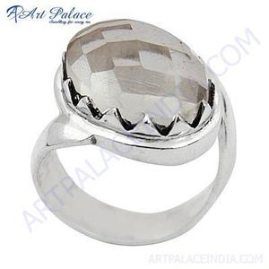Art Palace Cocktail <b>Ring</b> 925 Silver Natural <b>Crystal</b> Geometric Bezel Setting Minimalist Unisex Everyday Wear - Product Image 3