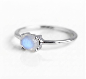 Rhaya Jewels Elegant Rhodium Plated 925 Sterling Silver Oval Cut Cabochon <b>Moonstone</b> Prong Setting Dainty Trendy Engagement <b>Ring</b> - Product Image 2