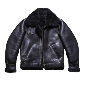 Bomber <b>Jacket</b> Men's Luxury Winter Outerwear Genuine Shearling Leather Coat Wholesale <b>Sheepskin</b> Winter Aviator <b>Jacket</b> OEM - Product Image 2