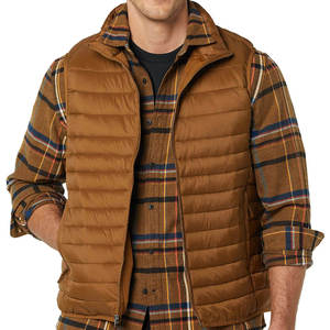 Men's Brown <b>Quilted</b> Vest Stand Collar Zipper Closure Windproof Casual Outerwear Plaid <b>Shirt</b> Layering Autumn Wear - Product Image 1