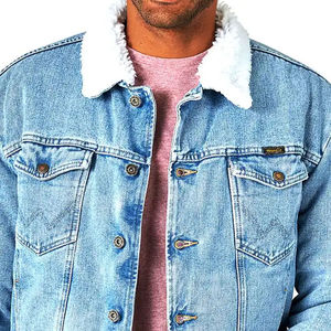 Veste en jean bleu clair pour homme, col montant, style vintage délavé, doublure en laine, coupe-vent, à capuche, streetwear d'hiver - Product Image 5
