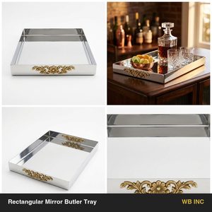 Bandeja Rectangular de Servicio Hecha a Mano de Acero Inoxidable SS304 de 28 cm con Esquinas Pulidas a Espejo, Bandeja de Servicio para Decoración del Hogar, Hotel, Mesa de Boda - Product Image 6