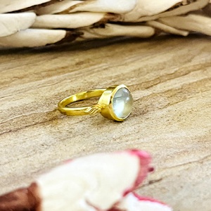 Market Favorite Bohemia <b>Solitaire</b> Gemstone <b>Ring</b> Minimalist Brass Women 18k Gold & <b>Silver</b> Plated Prehnite Wholesale/OEM/ODM - Product Image 2