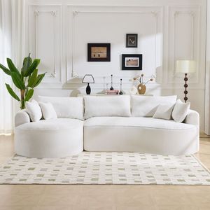 Divano Moderno in Tessuto Chenille Bianco Compresso Senza Ossa da 124,5 Pollici con 3 Cuscini Schienale e 4 Cuscini Decorativi per Soggiorno - Product Image 3