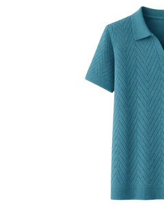 เสื้อโปโลถักเนื้อผ้าเท็กซ์เจอร์สีเขียวอมฟ้าสำหรับผู้ชาย แขนสั้น สไตล์ลำลองสำหรับฤดูร้อน ทรงเข้ารูป ผลิตตามสั่ง รับทำโลโก้ ขายส่งจากโรงงาน - Product Image 3