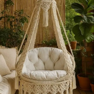 Fauteuil suspendu en macramé bohème, hamac suspendu, décoration bohème faite à la main pour balcon, siège de patio intérieur/extérieur - Product Image 1