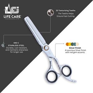 Ensemble de ciseaux de coiffure professionnels avec étui de rangement, ciseaux de coiffure et de dégradage couleur argent, rasoir et peigne. - Product Image 5