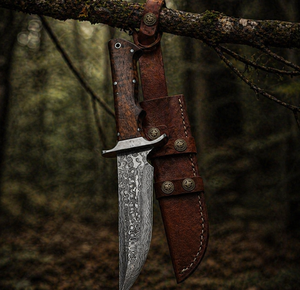 Couteau Bowie de camping artisanal personnalisé en acier Damas avec manche en bois et étui en cuir 15 pouces, OEM disponible - Product Image 6