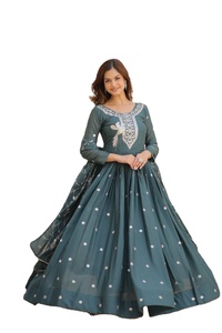 Vestido Largo Étnico Indio de Fiesta, Nuevo Modelo para Festivales, con Dupatta, Bordado y Lentejuelas, Corte Ajustado, Secado Rápido, Estilo Midi - Product Image 2