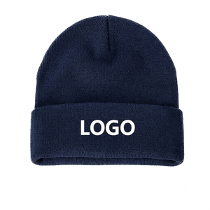 Custom Embroidery White Logo Navy blue Color Cuffed <b>Beanie</b> Wholesale Unisex Winter Knitted Warm Acrylic Material OEM ODM <b>Beanie</b> - Product Image 1