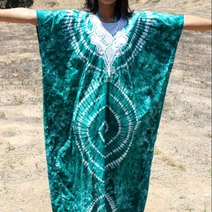 Awesome Ethnic Embroidered Tie Dye Cotton Caftan Chain <b>Stitched</b> <b>Hand</b> Dyed Durable Breathable Lightweight Travel Ready Very Cool - Product Image 1