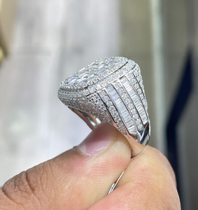 Anillo de Plata de Ley 925 con Incrustaciones de Circonitas en Forma de Baguette y Corte Princesa, Chapado en Rodio, Estilo Hip Hop, Unisex, Regalo para Él y Ella en San Valentín - Product Image 4