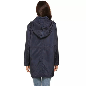 Women <b>Lightweight</b> Longline Rain <b>Jacket</b> Hooded <b>Waterproof</b> Windbreaker Drawstring Waist <b>Packable</b> Outdoor Parka Coat - Product Image 4
