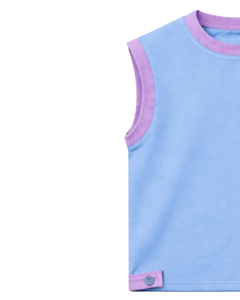 Blue Purple Contrast Sleeveless Top & Shorts <b>Set</b> Men Casual Summer Outfit Drawstring Waist Soft Breathable Cotton Blend Comfort - Product Image 3